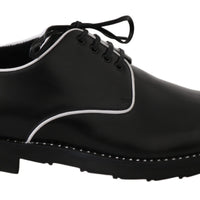 Black Leather White Line Dress Derby Shoes
