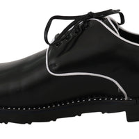 Black Leather White Line Dress Derby Shoes