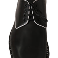 Black Leather White Line Dress Derby Shoes