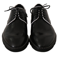 Black Leather White Line Dress Derby Shoes