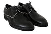 Black Leather White Line Dress Derby Shoes