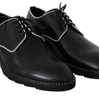 Black Leather White Line Dress Derby Shoes