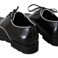 Black Leather White Line Dress Derby Shoes