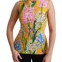 Yellow Floral Stretch Top Tank Blouse