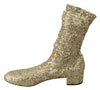 Gold Sequined Stretch Ankle High Boots