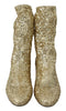 Gold Sequined Stretch Ankle High Boots