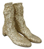 Gold Sequined Stretch Ankle High Boots