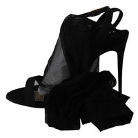 Black Tulle Stretch High Heels Strap Shoes