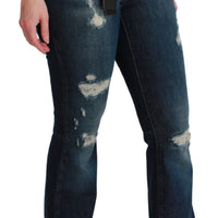 Blue Denim Cotton Stretch Flared Jeans