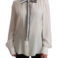 White Long Sleeve Shirt Blouse Silk Top