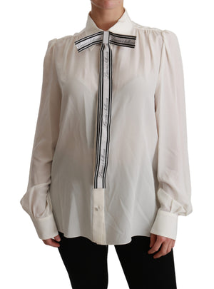 White Long Sleeve Shirt Blouse Silk Top