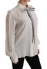 White Long Sleeve Shirt Blouse Silk Top