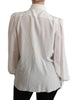 White Long Sleeve Shirt Blouse Silk Top