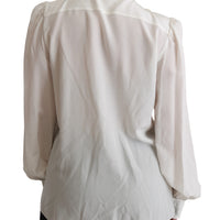 White Long Sleeve Shirt Blouse Silk Top
