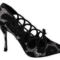 Black Silver Leopard Heels Pumps Shoes