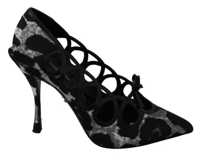 Black Silver Leopard Heels Pumps Shoes