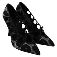 Black Silver Leopard Heels Pumps Shoes