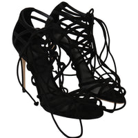 Black Suede Strap Stilettos Sandals