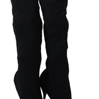 Black Jersey Stretch Knee High Boots