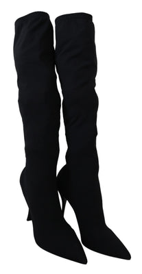 Black Jersey Stretch Knee High Boots