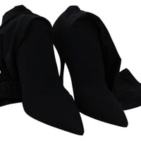 Black Jersey Stretch Knee High Boots