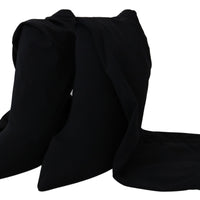 Black Jersey Stretch Knee High Boots