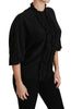 Black Silk Shirt Ruffled Top Blouse
