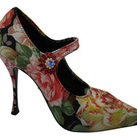 Floral Neoprene Mary Janes Crystal Shoes
