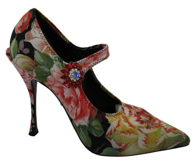 Floral Neoprene Mary Janes Crystal Shoes