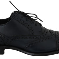 Dark Blue Leather Wingtip Oxford Dress Shoes