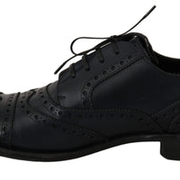 Dark Blue Leather Wingtip Oxford Dress Shoes