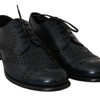 Dark Blue Leather Wingtip Oxford Dress Shoes