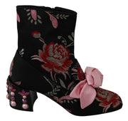 Multicolor Floral Jacquard Boots Shoes