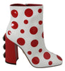 White Red Polka Dots Ankle High Boots Shoes