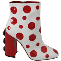 White Red Polka Dots Ankle High Boots Shoes