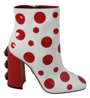 White Red Polka Dots Ankle High Boots Shoes