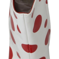 White Red Polka Dots Ankle High Boots Shoes