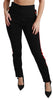 Black Skinny Stretch Fox Head Cotton Pants