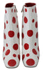 White Red Polka Dots Ankle High Boots Shoes