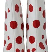White Red Polka Dots Ankle High Boots Shoes
