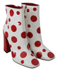 White Red Polka Dots Ankle High Boots Shoes