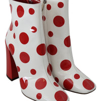 White Red Polka Dots Ankle High Boots Shoes