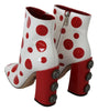 White Red Polka Dots Ankle High Boots Shoes