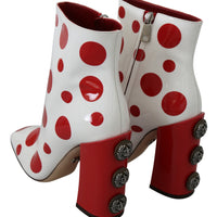 White Red Polka Dots Ankle High Boots Shoes