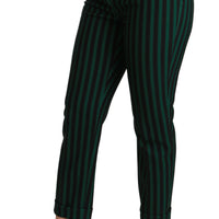Black Green Striped High Waist Trouser Pants