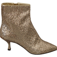 Gold Sequined Glitter Ankle Booties Shoes