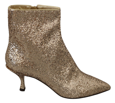 Gold Sequined Glitter Ankle Booties Shoes