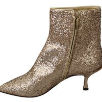 Gold Sequined Glitter Ankle Booties Shoes