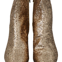 Gold Sequined Glitter Ankle Booties Shoes