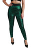 Green Jacquard High Waist Legging Stretch  Pants